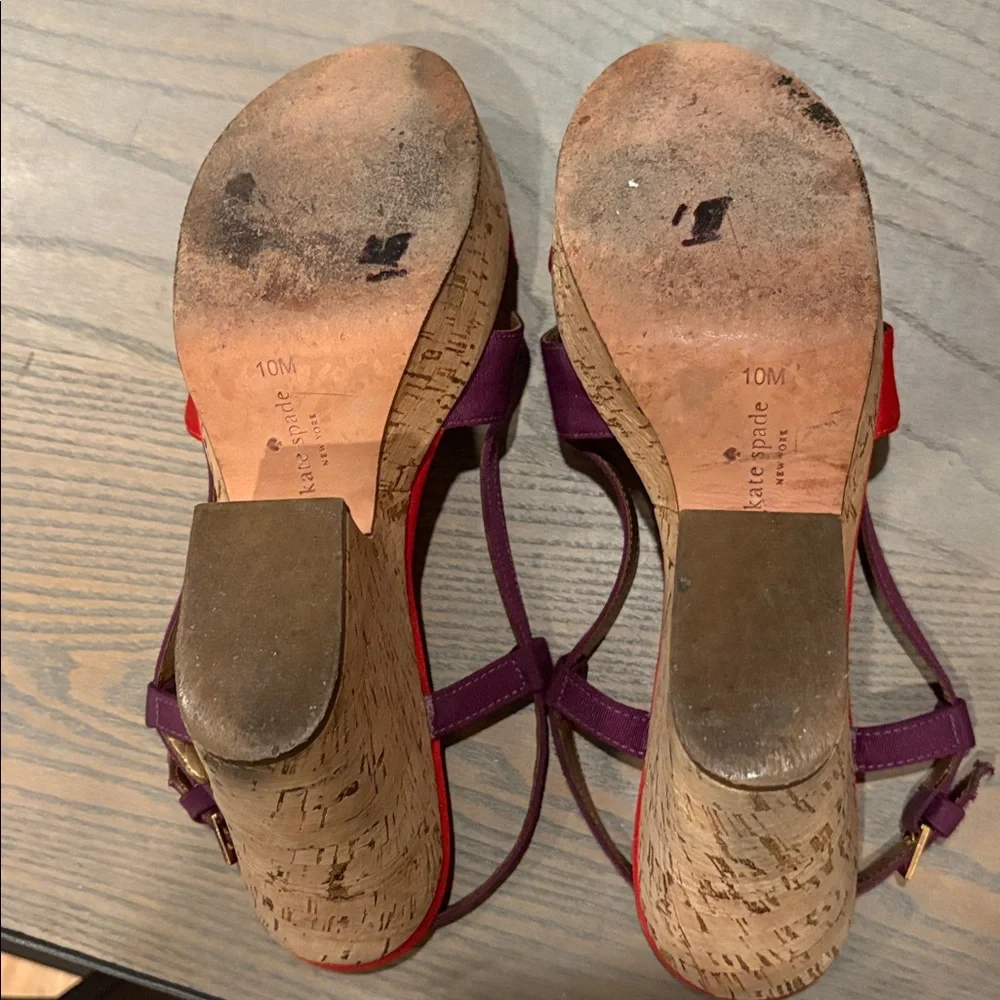 KATE SPADE Purple Red Colorblock Penny Cork Wedge Sandals
